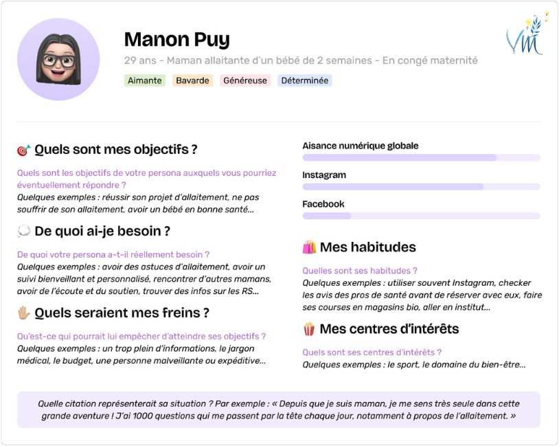 Professionnel(le) de la périnatalité : comment se faire connaître ? 1 - Les origines de VanillaMilk - VanillaMilk Exemple de persona